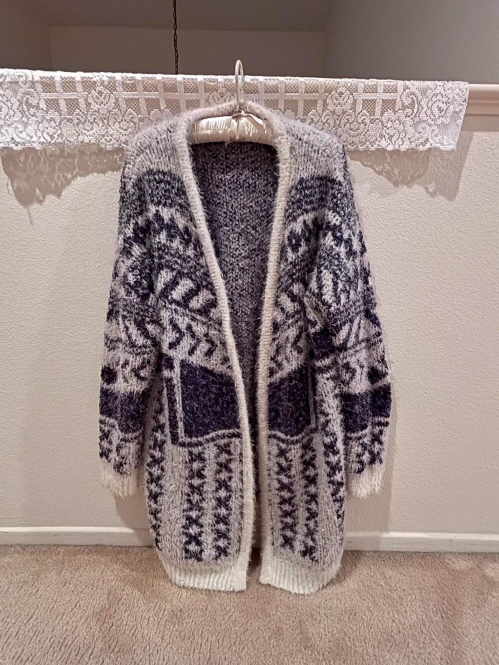 Ecoté Urban Outfitters Fuzzy Southwestern Cardigan Boho Longline Sweater Size L